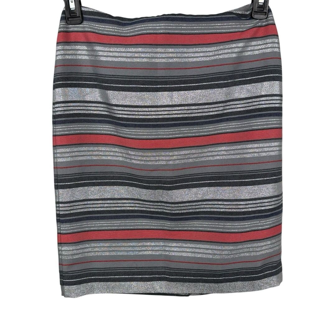 NWT Banana Republic Women Size 0 Silver Metallic Stripe Back Zip Pencil Skirt